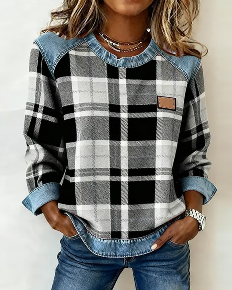 Avery | Plaid Denim Sweater